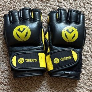 Black and Yellow Victory Gloves for Sparring, Martial Arts Training